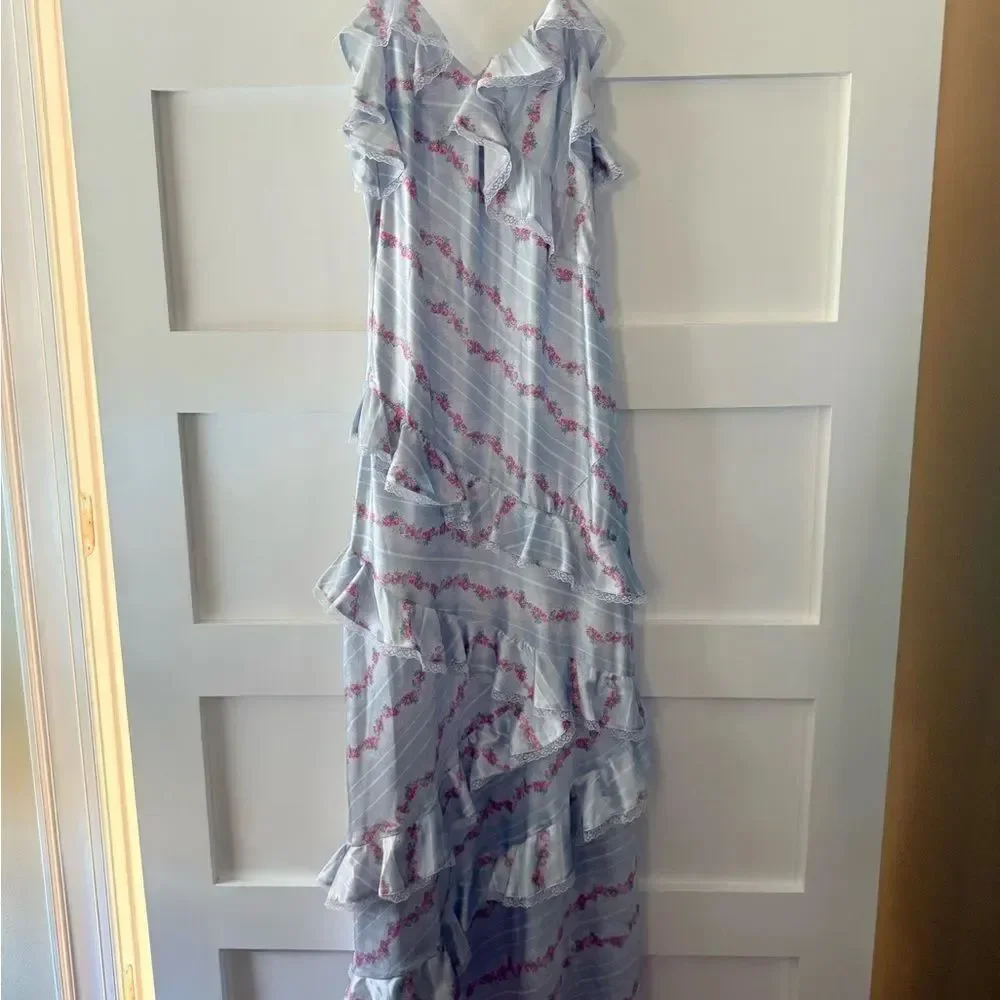 Rareraw Floral Ruffle Maxi Dress in Light Blue